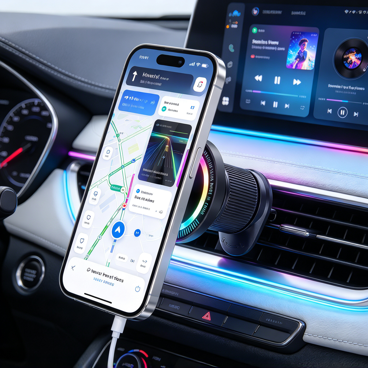 ⚡ Magnetic Charger | ABS Alloy | Car Dashboard | Drivers | RGB Light Design