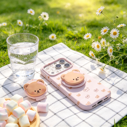 🧸 Phone Case | Soft TPU Material | Daily Fashion | Gift For Girls | Magnetic Bear Holder Design