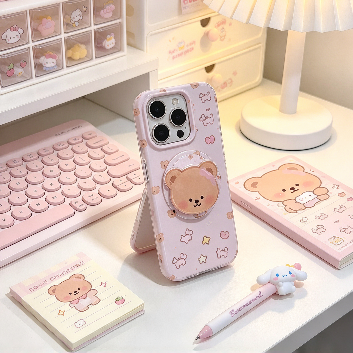 🧸 Phone Case | Soft TPU Material | Daily Fashion | Gift For Girls | Magnetic Bear Holder Design