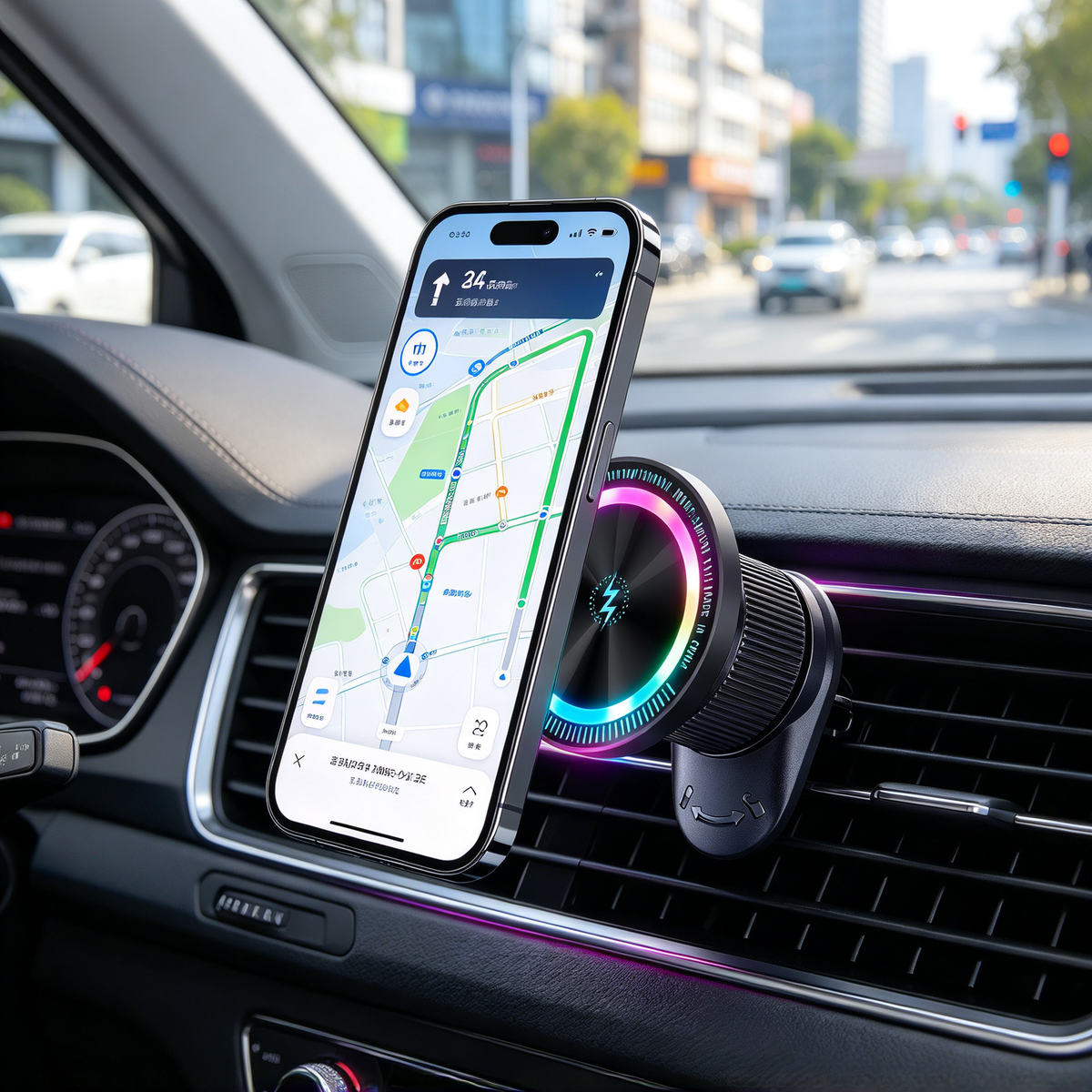 ⚡ Magnetic Charger | ABS Alloy | Car Dashboard | Drivers | RGB Light Design
