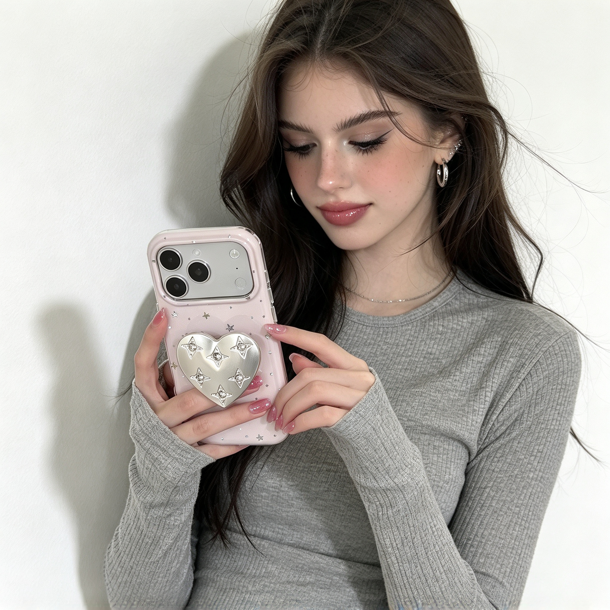 ✨ Phone Case | Premium TPU Material | Daily Fashion | Gift For Girls | Crystal Star Heart Design