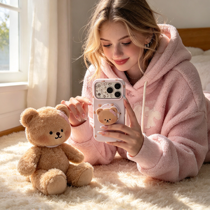🧸 Phone Case | Soft TPU Material | Daily Fashion | Gift For Girls | Magnetic Bear Holder Design