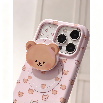 🧸 Phone Case | Soft TPU Material | Daily Fashion | Gift For Girls | Magnetic Bear Holder Design