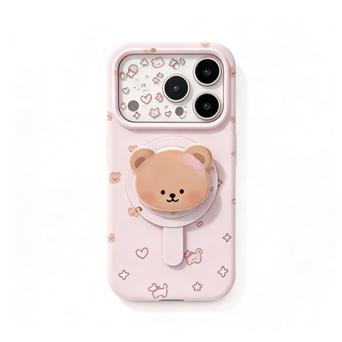 🧸 Phone Case | Soft TPU Material | Daily Fashion | Gift For Girls | Magnetic Bear Holder Design