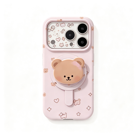 🧸 Phone Case | Soft TPU Material | Daily Fashion | Gift For Girls | Magnetic Bear Holder Design